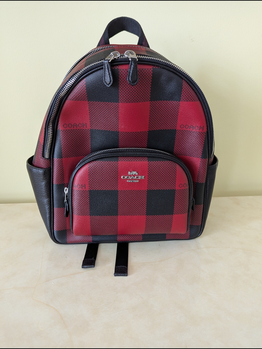 Coach Red and Black Plaid Women's Backpack - Picture 3 of 6